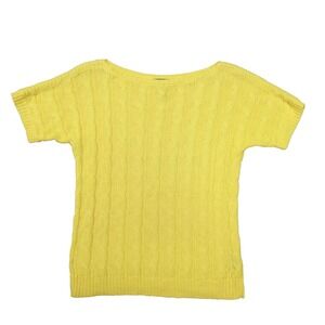 Lauren Ralph Lauren Linen Blend Cable Knit Short Sleeve Yellow Sweater Medium
